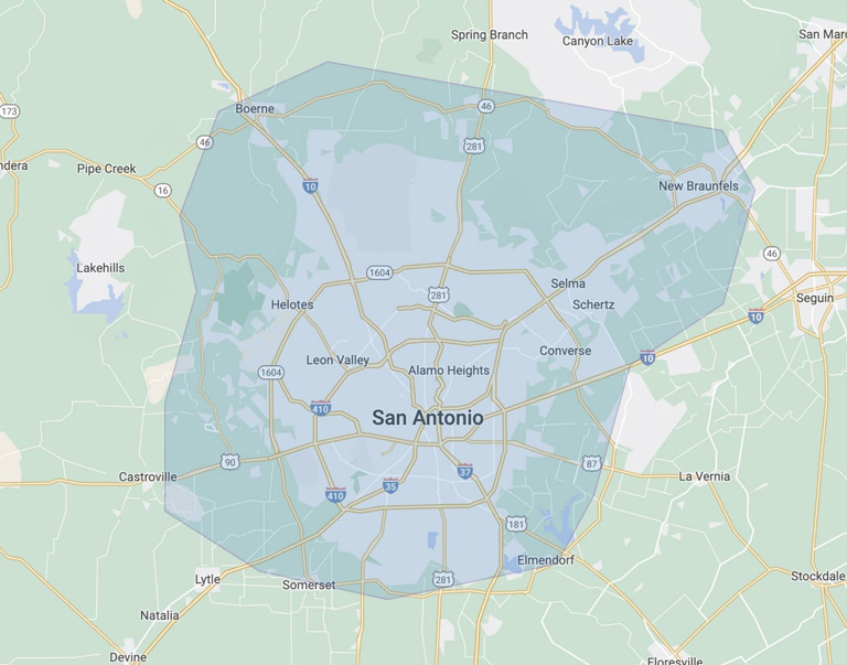 Serving Bexar County 
& Surrounding Areas Map